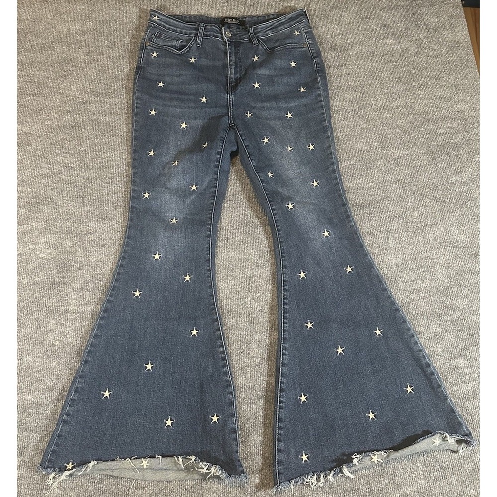 Judy Blue Womens Super Flare High Rise Star Embroidered Jeans